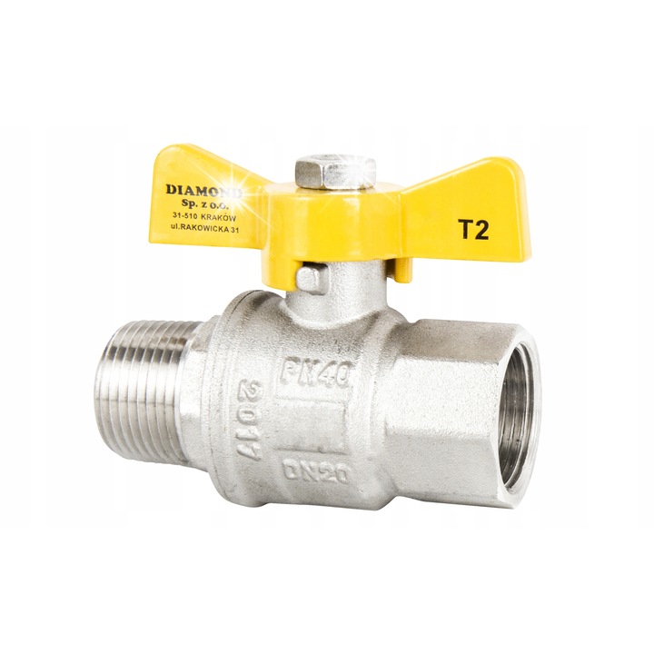 Газов кран, Diamond, TYP 2200, 1'', жълти алуминиеви дръжки, DN25