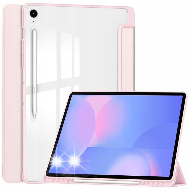 Etui Bizon pentru Samsung Galaxy Tab S10 FE+, roz, functie suport, dimensiuni 29,81x19,24cm