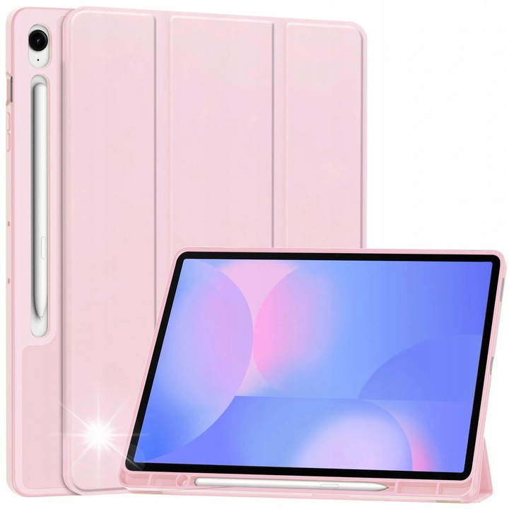 Etui Bizon Tab Lizard pentru Samsung Galaxy Tab S10 FE Plus, roz, cu suport, loc pentru stilou