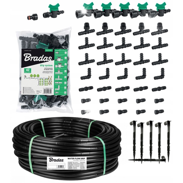 Öntözőkészlet 92 elemmel, Bradas, 100m, 16mm, üzemi nyomás 0,5-3 bar