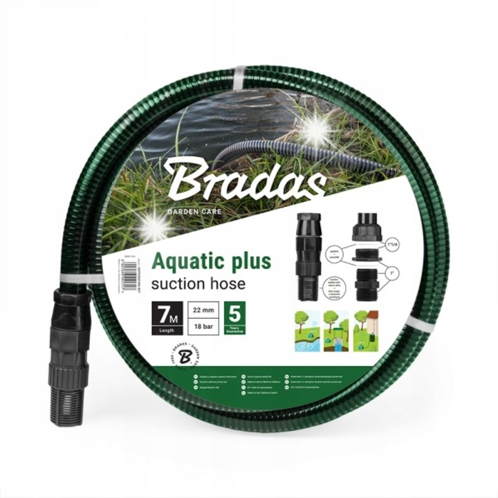 AQUATIC PLUS szívó-nyomó tömlőkészlet 7m, fekete PVC, 26mm átmérő, szivattyúkhoz és házi vízművekhez
