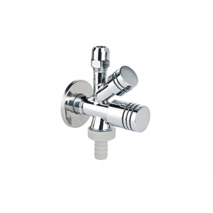 Ъглов комбиниран кран 1/2"x3/8"x3/4" Valvex, месинг, хромиран, 10 bar