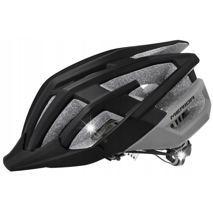 Каска за спорт Merida Buzz, M 54-58cm, черна/сива, In-Mold технология, система Progressive Lock, 23 вентилационни отвора