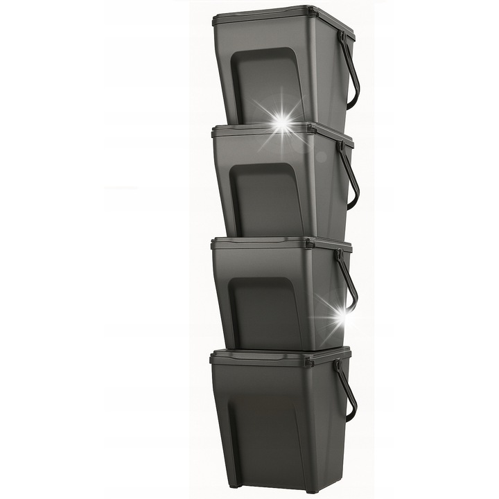 Km Express szemeteskészlet, 4 x 25L, műanyag, fekete, 28,5x39x33cm