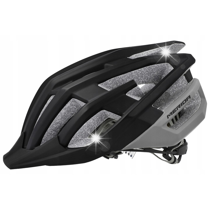 Каска за спорт Merida Buzz, L (57-61 cm), черен/сив, In-Mold технология, система Progressive Lock, 23 вентилационни отвора