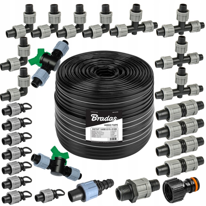 Bradas csepegtető szalag 100m, 16/8 mil, 1l/h/m, hatékony öntözéshez