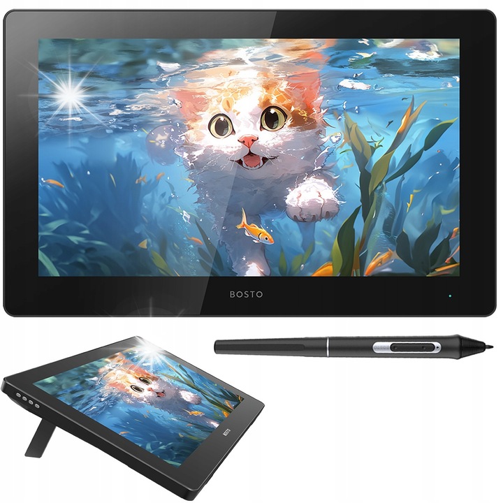 Графичен таблет BOSTO BT-16HD 2024, 15,6", Full HD, 16384 нива на натиск, с безжичен стилус