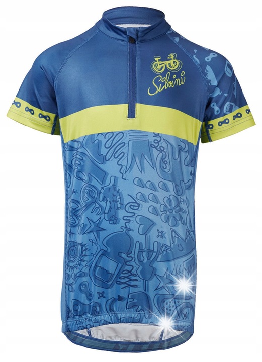 Tricou sport copii Silvini Scrivia, albastru-lime, material respirabil, buzunar cu fermoar, elemente reflectorizante, 122-128 CM