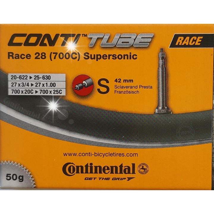 Continental Race 28'' 700x25 50g kerékpár belső gumi, 42 mm-es presta szelep, szuperkönnyű