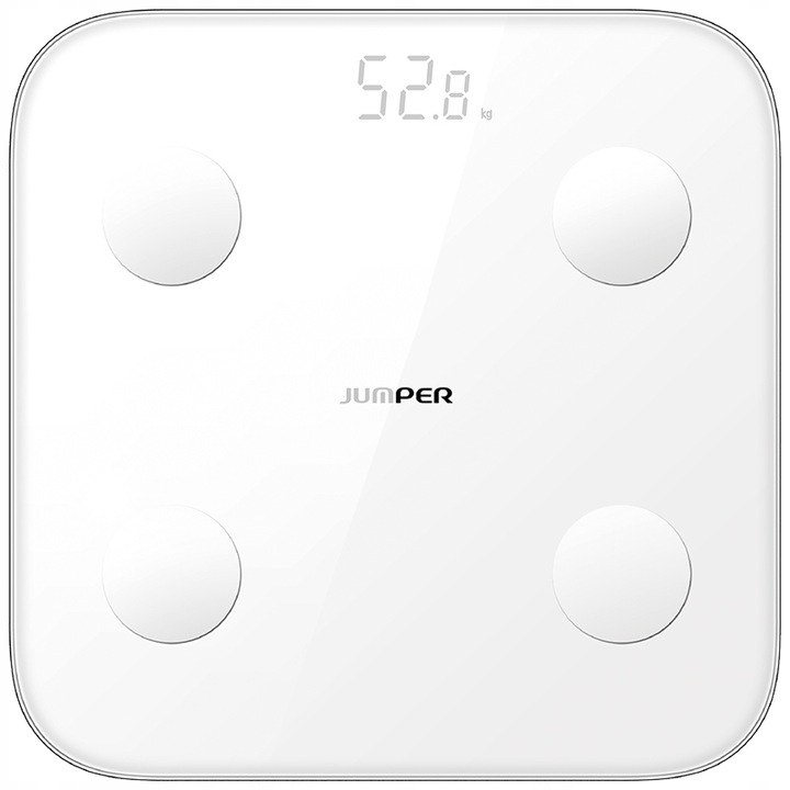 Кантар за тяло Jumper, аналитичен, измерване на BMI, процент мазнини, 280x280x23.5мм, бял