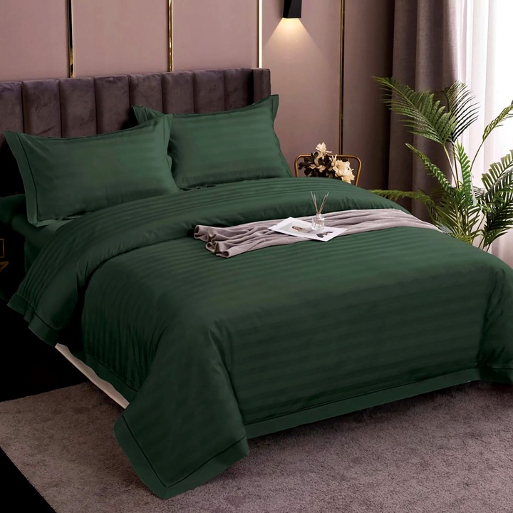 Macvi® Zöld 4 részes ágynemű szett, gumis lepedő 180x200 cm, paplan 200x230 cm, 2 párnahuzat 50x70 cm, dupla ágyra