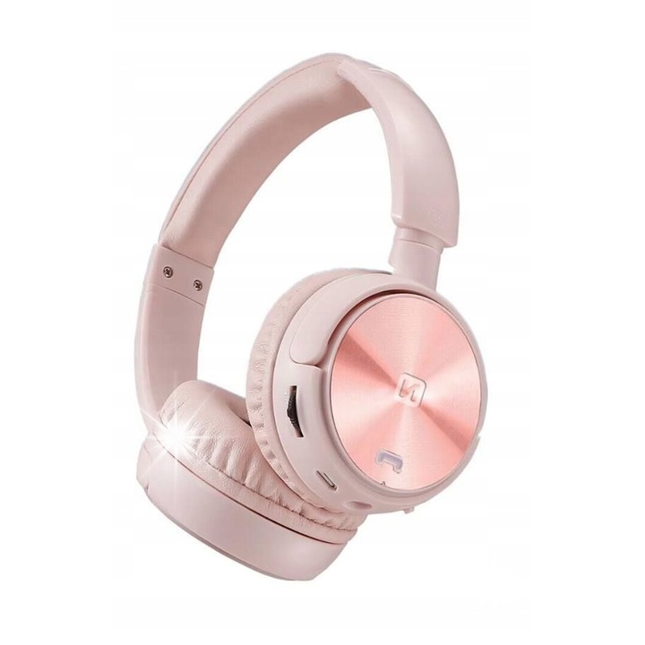 Swissten Trix rózsaszín vezeték nélküli fejhallgató, mikrofon, FM tuner, 40mm, 10m