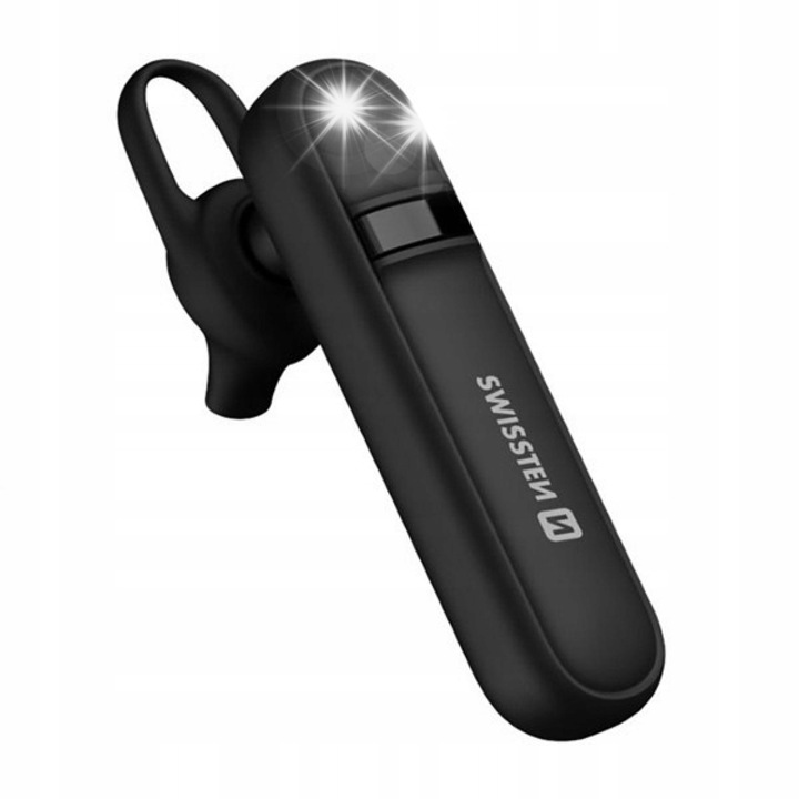 Swissten Caller vezeték nélküli fülhallgató, Bluetooth, fekete, 7g, 4 óra beszélgetési idő, 2 eszközhöz