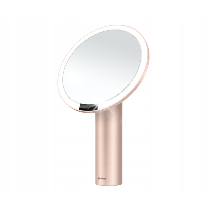 Lustro cosmetic cu iluminare LED AMIRO AML009N, roz, set cu lusterko 10x si pensula de machiaj, dimensiuni 235x90x390mm