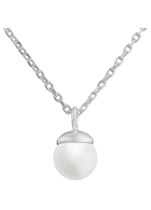 Colier lung argintiu dama cu perla rotunda alba 6mm, 90cm