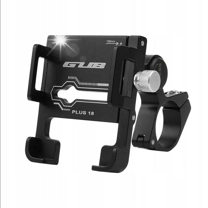 Suport telefon GUB PLUS 18, aluminiu, reglabil, negru, pentru bicicleta/motocicleta/hulajnoga/quad/skuter