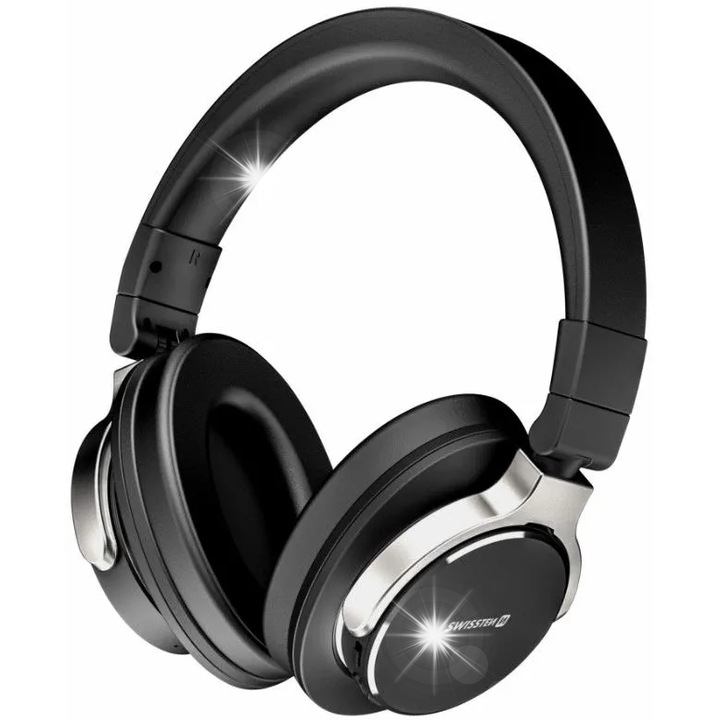 Swissten Jumbo vezeték nélküli fejhallgató, Bluetooth 5.3, vízálló, fekete, teljes készlet