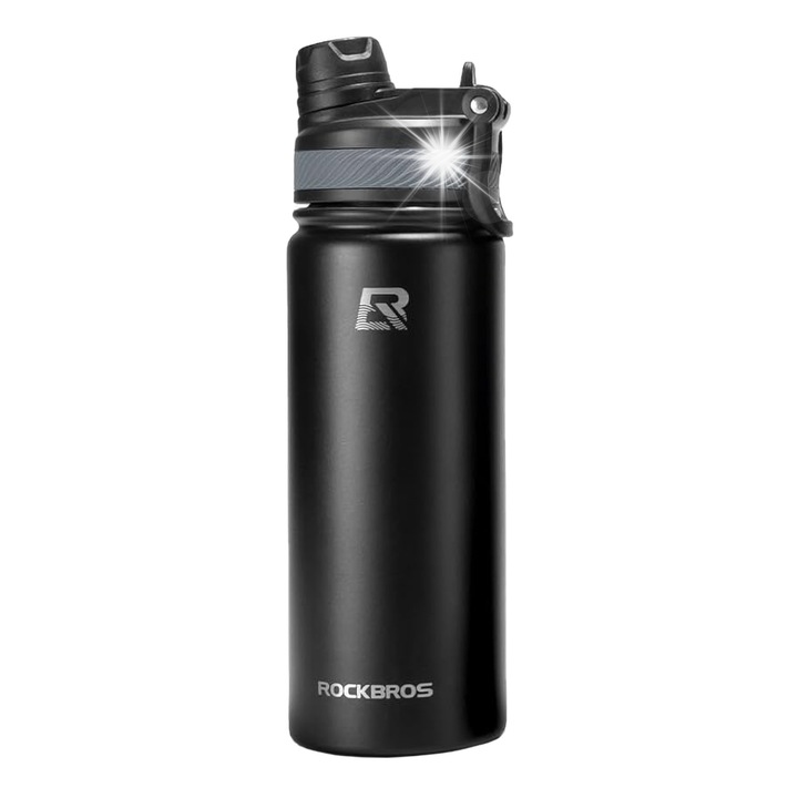 Rockbros 530 ml termosz kulacs, fekete, rozsdamentes acélból, akár 12 órán át tartja az italok hőmérsékletét.
