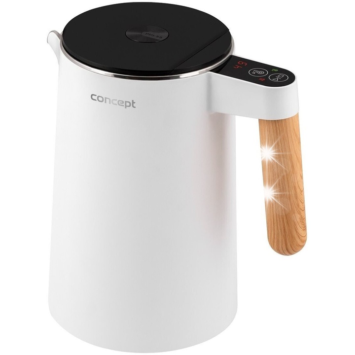Concept RK3300 elektromos vízforraló, 2200 W, 1,5 L, fehér, hőmérséklet-szabályozással és melegen tartó funkcióval, minimalista design