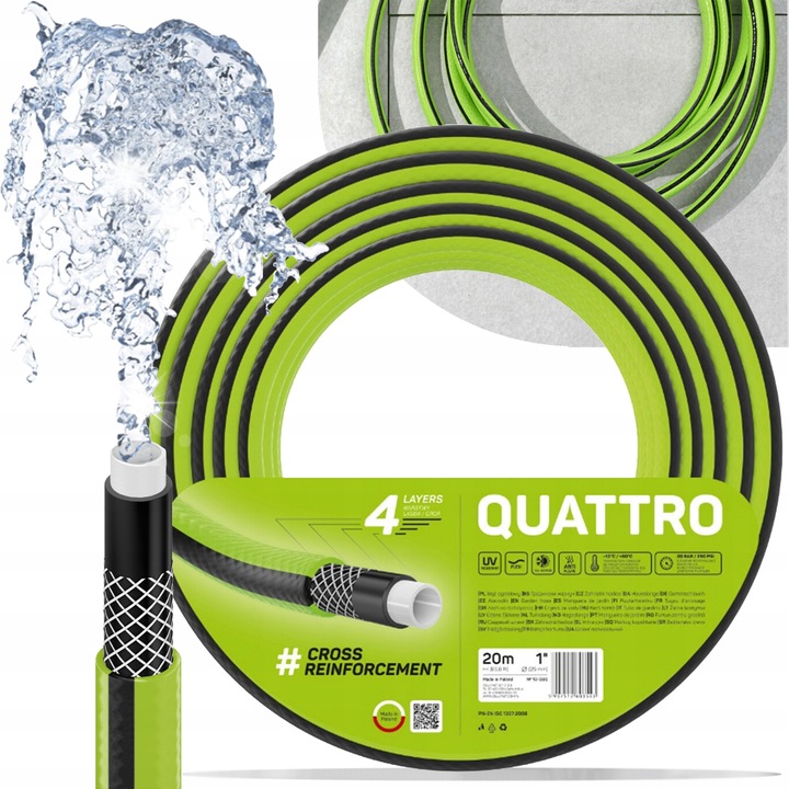 Cellfast Quattro kerti tömlő 1" 20m, 4 rétegű, UV-álló, rugalmas