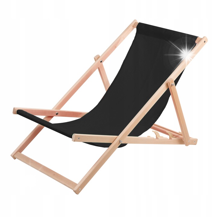 Lezak plaja din lemn de fag, Woodok, negru, 119x60cm, capacitate 120kg, set montaj inclus