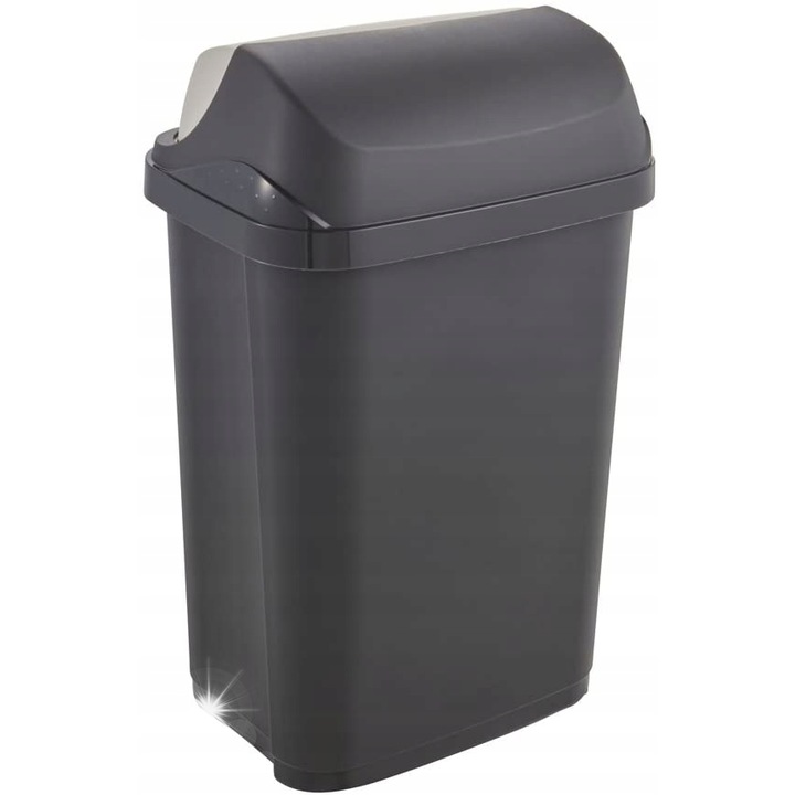Cos de gunoi Keeeper Rasmus 25 l, grafit, dimensiuni 26x34x54 cm, cu capac oscilant