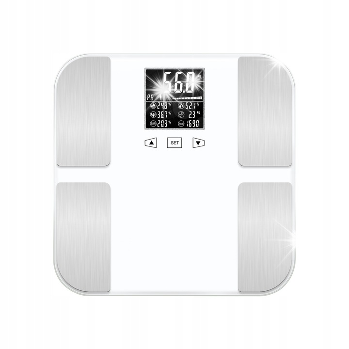 Кантар за тяло TECH-MED TM-WA002, измерване на мазнини, BMI, 180кг, LCD, 32,5x32,3x2,5см, комплект с 4 батерии AAA