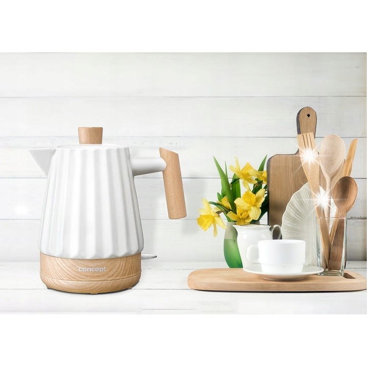 Fierbator ceramic electric Concept RK0090, 1,5L, alb, 1500W, cu sistem de siguranta triplu