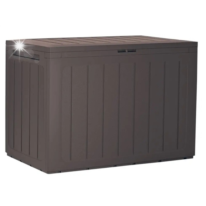 Кутия за съхранение Prosperplast Woodebox 280L, цвят UMBRA, 116x44x55см, устойчива на атмосферни влияния, монтаж без инструменти
