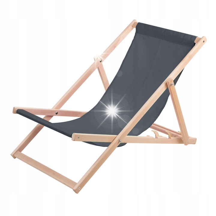 Lezak plaja din lemn de fag, Woodok, gri, 119x60cm, capacitate 120kg, reglabil