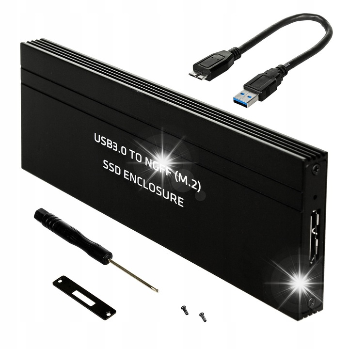 Кутия за HDD SSD M.2, USB 3.0, алуминий, 2230/2240/2260/2280 мм, комплект аксесоари за монтаж