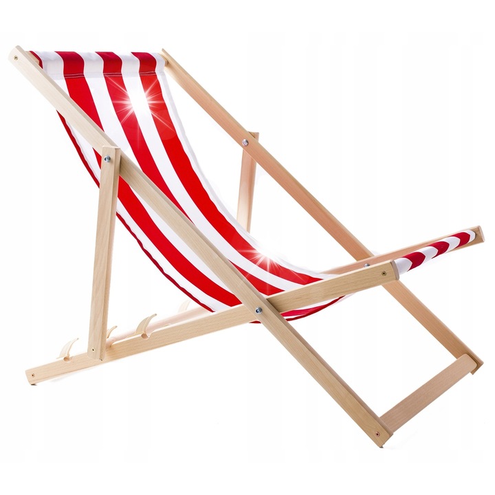 Lezak din lemn de fag, Woodok, rosu-alb, 119x60cm, capacitate 120kg, set