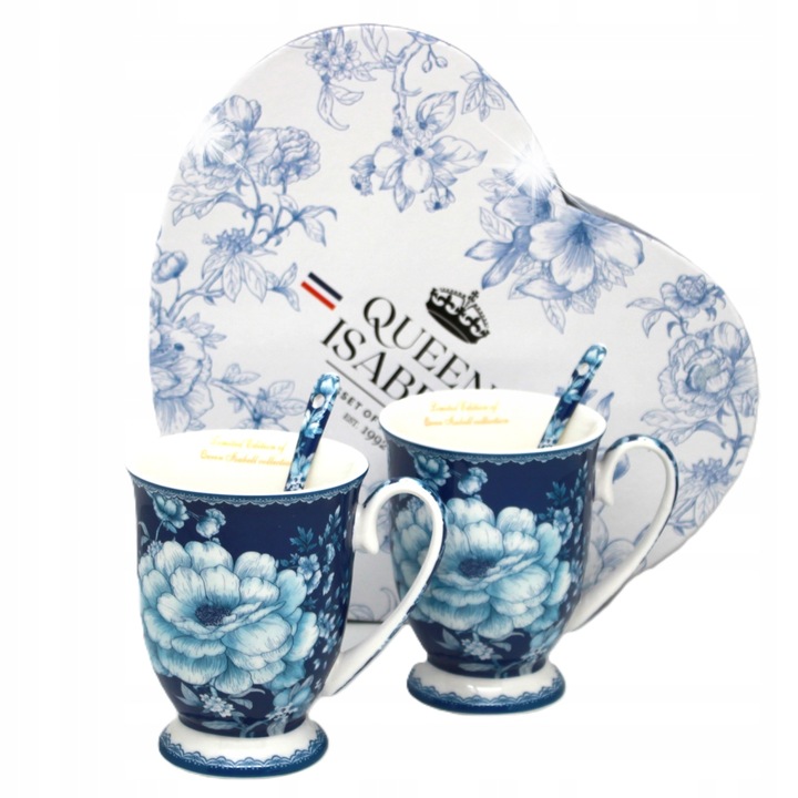 Set 2 cani porcelana Queen Isabel, flori albastre, 300ml