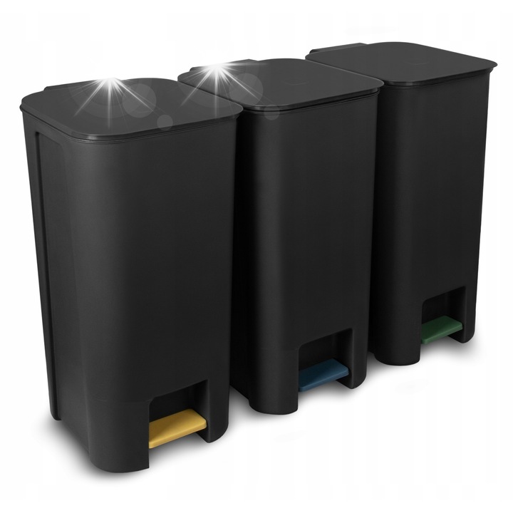 Комплект от 3 коша за рециклиране с педал 40L, Practic, тъмно сив, размери 60x35,5x29,5cm