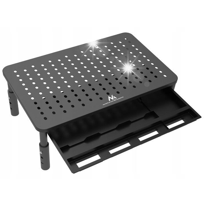 Maclean MC-946 monitor/laptop tartó, 13-32", fekete, fiókkal, 370x235x140mm, max 20kg