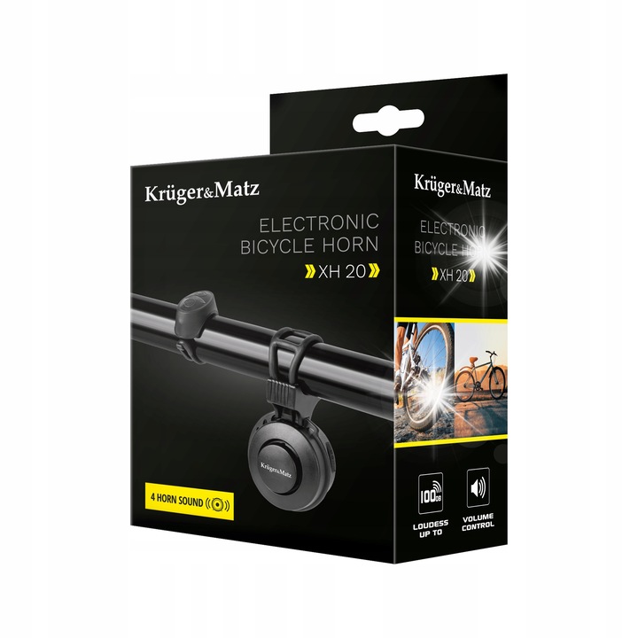 Kruger&Matz XH20 elektromos kerékpár csengő, fekete, 3,7V, 280mAh, 4 hang, 100dB