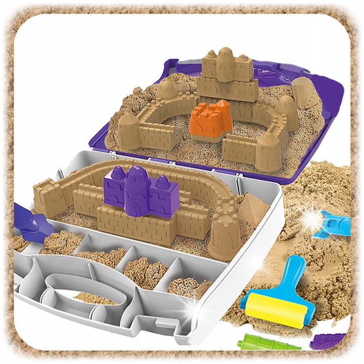 Kinetikus homok építőkészlet 1kg, 9 forma, bőrönd, 37x29x8cm