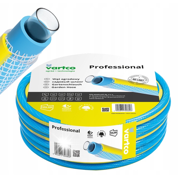 Vartco Professional kerti tömlő 3/4'' 50m, 4 rétegű, UV-álló, szett