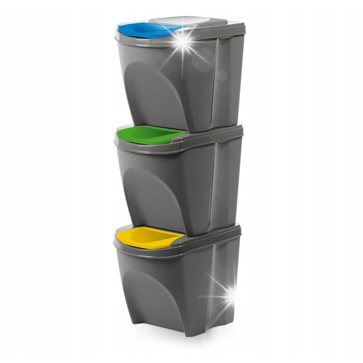 Set 3 cosuri de gunoi SORTIBOX, 75L, gri, 39,2x29,3x100,5cm