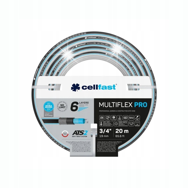 Cellfast MULTIFLEX PRO 3/4" 20m kerti tömlő, 6 rétegű, UV-álló, rugalmas