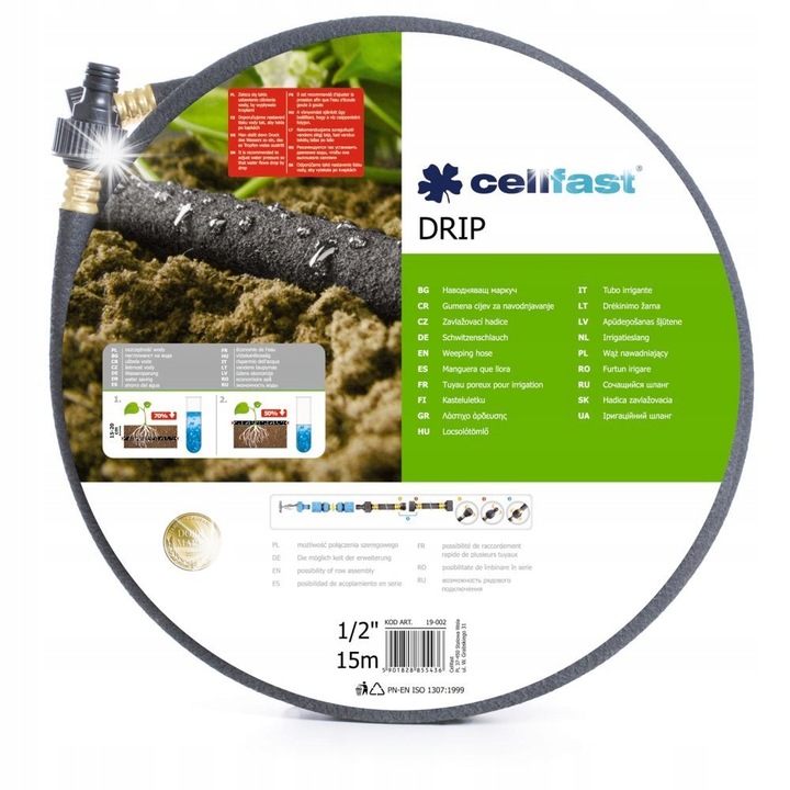 Cellfast DRIP 1/2" 15m öntözőtömlő, 70% víztakarékosság, 15-20cm mélységben használható