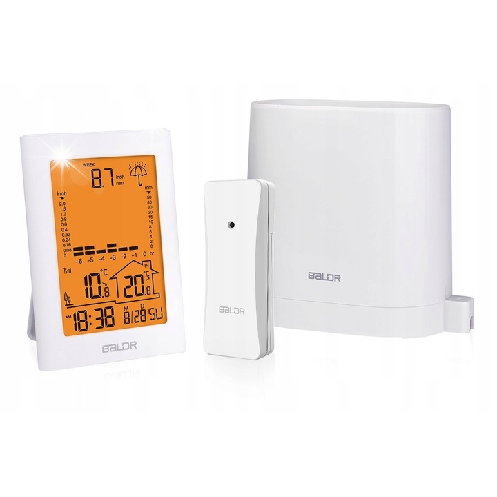 Метеорологична станция Baldr B341-V5, сензор за температура, дъжд, бял, 4.3"