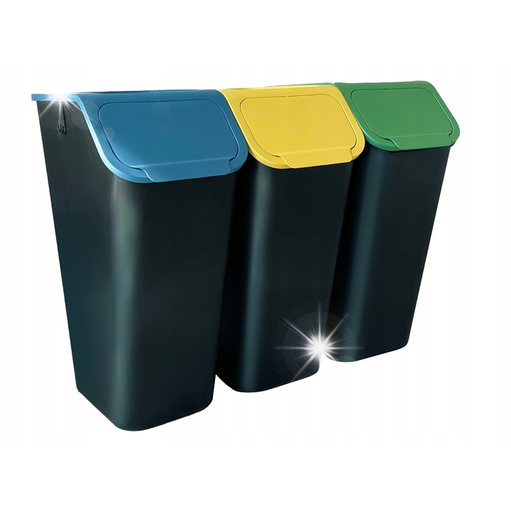 Set 3 Pojemnice pentru Sortarea Deseurilor BINI, 35L, Multicolor, 25x38x57cm