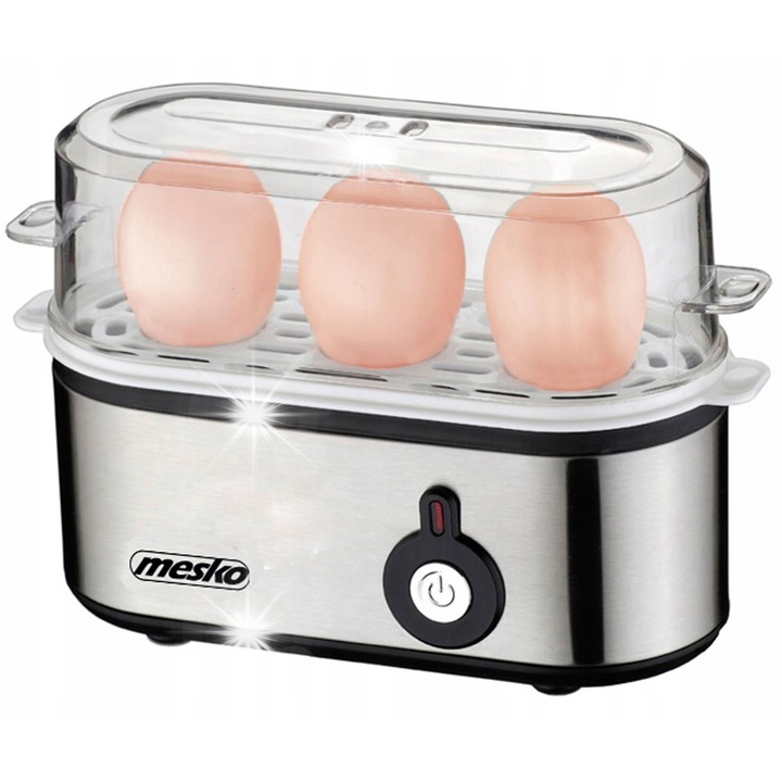 Уред за варене на яйца Mesko MS 4485, 3 яйца, 210W, черен/сребрист, 530гр