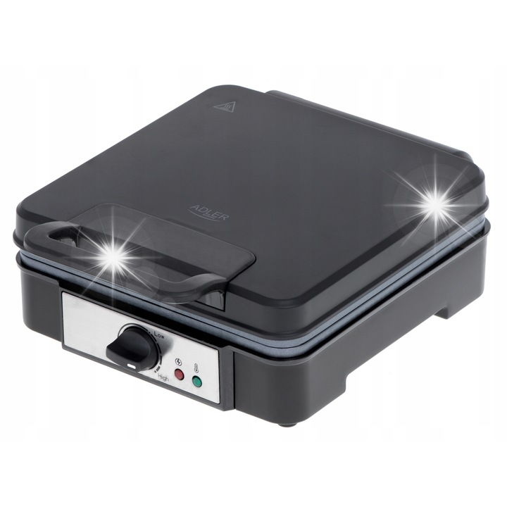 Gofroniera Adler AD 3049, 4 gofre, putere 1800W, neagra, 10x10cm