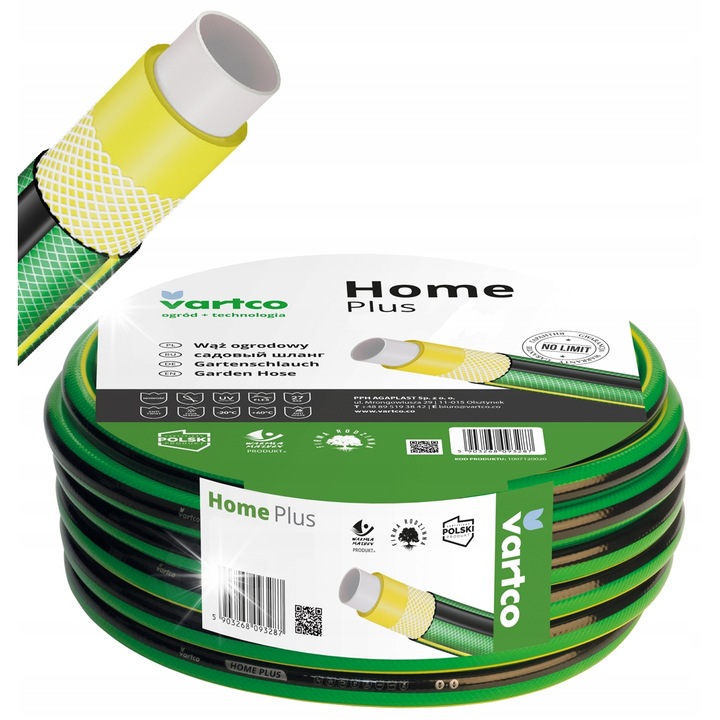 Kerti tömlő, Vartco, 3/4", 20m, 4 rétegű, UV-álló, átlátszó