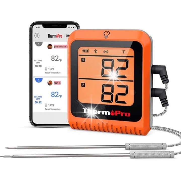 Bluetooth термометър за храна, ThermoPro TP-920, 2 сонди, оранжево/черно, -10x300°C