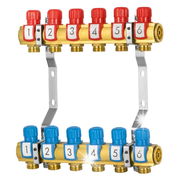 Set rozdzielator din cupru cu valve de reglare, Diamond, 11 circuite, 704xG1xG3/4B, 120C, 10 bar
