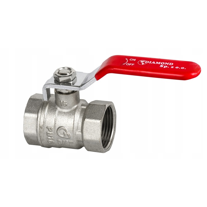 Кран сферичен Diamond TYP 2400, червени дръжки, 1,1/2", месинг, PTFE, 16bar, 120°C