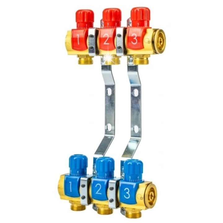 Set rozdzielator cu valve de reglare Diamond, 3 circuite, cupru, G 1 x G 3/4 B, 120C, 10 bar